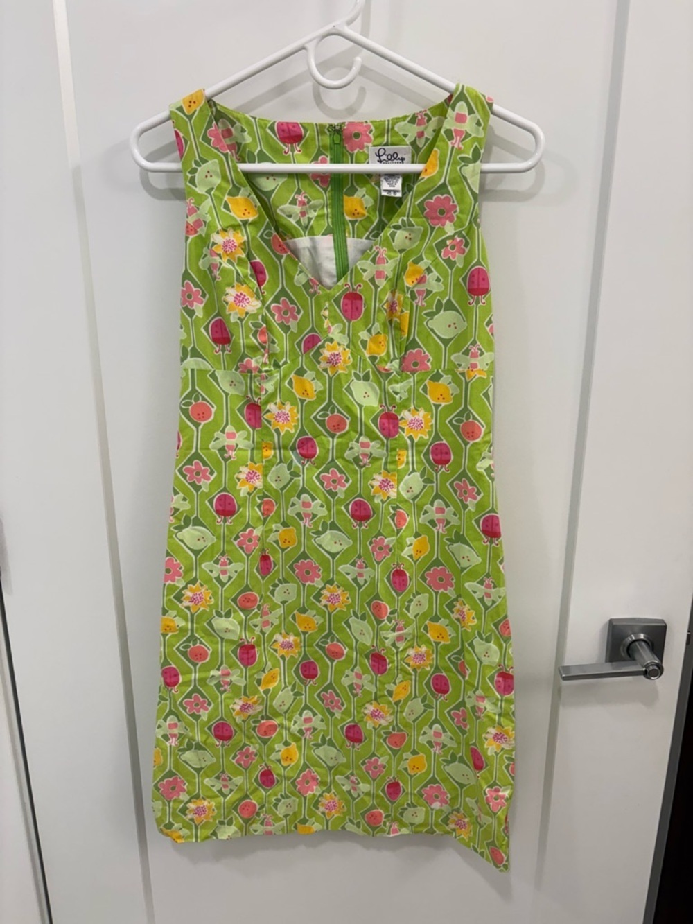 Vintage Lilly Pulitzer Green Pink Ladybug Floral Mini Dress Size 2